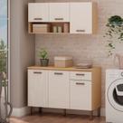 Lavanderia Modulada 2 Peças,1 Armário Aéreo e 1 Balcão 120cm Essência 100% MDF Bege/Freijó Lavanderia Modulada 2 Peças,1 Armário Aéreo e 1 Balcão 120cm Essência 100% MDF Bege/Freijó