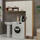 Lavanderia Modulada 2 Peças, 1 Armário Alto e Aéreo de 120cm Essência 100% MDF Bege/Freijó Lavanderia Modulada 2 Peças, 1 Armário Alto e Aéreo de 120cm Essência 100% MDF Bege/Freijó