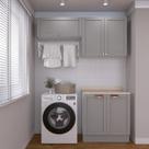 Lavanderia Modulada 3 Peças 2 Armários Aéreos 1 Balcão 2 Portas CabeCasa MadeiraOriginals Cinza/Branco