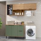 Lavanderia Modulada com 2 Aéreos e 1 Balcão com Tampo 100% MDF Marrom/Freijó/Jade Lavanderia Modulada com 2 Aéreos e 1 Balcão com Tampo 100% MDF Marrom/Freijó/Jade