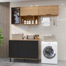 Lavanderia Modulada com 2 Aéreos e 1 Balcão com Tampo 100% MDF Marrom/Freijó/Nero Lavanderia Modulada com 2 Aéreos e 1 Balcão com Tampo 100% MDF Marrom/Freijó/Nero
