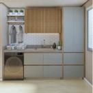 Lavanderia Modulada com Armário Aéreo, Armário Multiuso com Balcão 100% Mdf Rainha Lavanderia Modulada com Armário Aéreo, Armário Multiuso com Balcão 100% Mdf Rainha