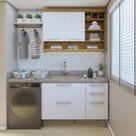 Lavanderia Modulada com Balcão e Armário Aéreo com Nicho 100% Mdf Burguesa