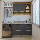 Lavanderia Modulada com Balcão e Armário Aéreo com Nicho 100% Mdf Burguesa Lavanderia Modulada com Balcão e Armário Aéreo com Nicho 100% Mdf Burguesa