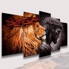 lConjunto Quadro Decorativo Mosaico Com Foto Personalizado Jesus Cristo e Leão de Juda PVC Decoração para Sala de Jantar Quarto Casal