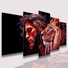 lConjunto Quadro Decorativo Mosaico Com Foto Personalizado Jesus Cristo Leão de Juda PVC Decoração para Sala de Jantar Quarto Casal