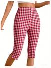 Legging capri feminina de cintura alta Vermelha Multicolorida Verdusa