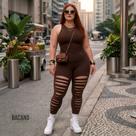 Legging Fitness Plus Size Curvy Marrom Rasgada Cintura Alta Lycra Premiun Tecido Grosso Legging Fitness Plus Size Curvy Marrom Rasgada Cintura Alta Lycra Premiun Tecido Grosso