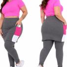 Legging leg Saia Evangélica Plus Size Feminina Academia Fitness Com bolso Zero Transparência Sulpex Grossa do M ao G3