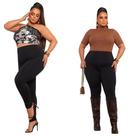 Legging Plus Size G1 Calça Feminina Peluciada Grosso Preta Suplex Flanelada Cintura Alta Zero Transparencia