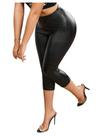 Leggings Capris WDIRARA femininas de material sintético pretas Leggings Capris WDIRARA femininas de material sintético pretas