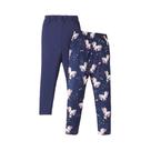 Leggings De Malha Xadrez Unicórnio Para Meninas, Pacote Com 2 Calças Infantis Elásticas Com Estampa