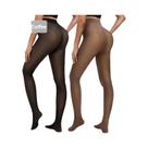 Leggings Femininas Forradas Com Fleece, Pacote Com 2 Peças, Pretas, Translucidas, Meias-Calças Sem