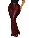 Leggings femininas RoseSeek em couro PU Flare, cintura alta, bordô