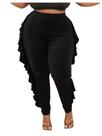 Leggings femininas WDIRARA plus size com babados com estampa camuflada preta