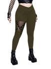 Leggings Floerns Goth Patchwork Punk de cintura alta verde 4GG Leggings Floerns Goth Patchwork Punk de cintura alta verde 4GG