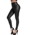 Leggings KIWI RATA pretas de material sintético de cintura alta para mulheres Leggings KIWI RATA pretas de material sintético de cintura alta para mulheres