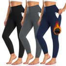 Leggings térmicos com forro de fleece 3 unidades com bolsos