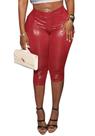 Leggings Unybwonn de material sintético cruzado com cintura vermelha capri Leggings Unybwonn de material sintético cruzado com cintura vermelha capri
