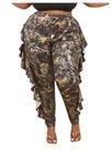 Leggings WDIRARA com babados, estampa camuflada, elástica, cintura alta, verde Leggings WDIRARA com babados, estampa camuflada, elástica, cintura alta, verde
