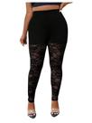 Leggings WDIRARA de renda floral de cintura alta, transparente, preta