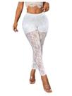 Leggings WDIRARA de renda transparente, de cintura baixa, brancas para mulheres