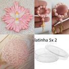 Lembrancinhas para montar 10 latinhas acrílico 5x2 + 10 mini terços + 10 apliques de biscuit + 10 círculos de tela de fundo para aplique