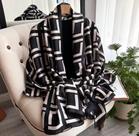 Lenço Cachecol Feminino Grande Toque Seda Geométrico Preto