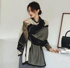lenço cachecol viscose geométrico 180x75cm preto e creme