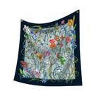 Lenço De Seda Estampado Floral 90CM Para Mulheres, Lenço Quadrado Para a Cabeça, Xale De Praia,