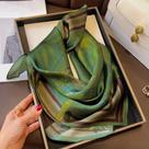 Lenço De Seda Verde Elegante Com Estampa Para Mulheres, Lenço Quadrado Fino De Cetim, Lenço