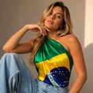 Lenço Estampa Bandeira do Brasil de Cetim Multifuncional Formato Quadrado, Copa do Mundo Brasil