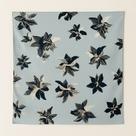 Lenço feminino crepe azul e cinza floral tendência
