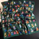 Lenço Quadrado De Seda Feminino De Verão Com Estampa De Gato, Lenço De Cetim Para Pescoço E Cabelo,