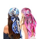 Lenço Quadrado Grande Cetim Seda Multiuso Echarpe Cropped Bandana: Kit 2 Estampados Sortido