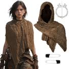 Lenço xale boho com capuz em algodão e linho com franjas para mulheres