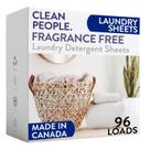 Lençóis de detergente para roupa The Clean People, pacote com 96, sem fragrância
