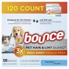 Lençóis secadores Bounce Bounce Pet Hair e Lint Guard 120 unidades
