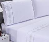 Lençol 100% Algodão Casal Queen Bordado Diamante Branco e Cinza 4pçs Lençol 100% Algodão Casal Queen Bordado Diamante Branco e Cinza 4pçs
