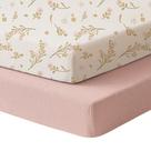 Lençol Ajustado Konssy Muslin para Berço Mini 96x61 cm Floral Rosa