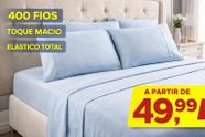 Lençol Casal 400 Fios Ponto Palito Luxo 3 Peças Toque Macio Com Elastico Premium