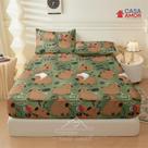 Lençol de Elástico Premium Solteiro, Casal e Queen Estampado Amiga da Capivara feliz animal print