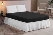 Lençol liso 03 peças queen microfibra branco preto