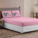 Lençol Queen 3 Peças Ele Ela Todo Rosa Jogo de Cama Fronha Estampada