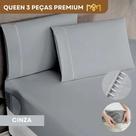 Lençol Queen Padrão C/ Elástico 3 Peças 400 Fios Percal Fronha Ponto Palito Toque Macio Premium Cor Cinza