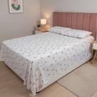 Lençol Sem Elástico Casal 3 Peças de Cobrir Plano 180 Fios Percal Estampado Home Basic