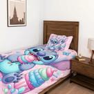 Lençol Solteiro 3 Peças Roupa De Cama Stitch Doce Cor Rosa