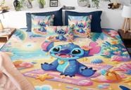 Lençol Tipo Colcha Queen 3 Peças Stitch Férias Praia