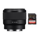 Lente de câmera Sony FE 50mm f/1.8 com cartão SD de 64GB Lente de câmera Sony FE 50mm f/1.8 com cartão SD de 64GB