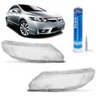 Lente do Farol Honda New Civic 2007 2008 2009 2010 2011 KIT Par + Adesivo